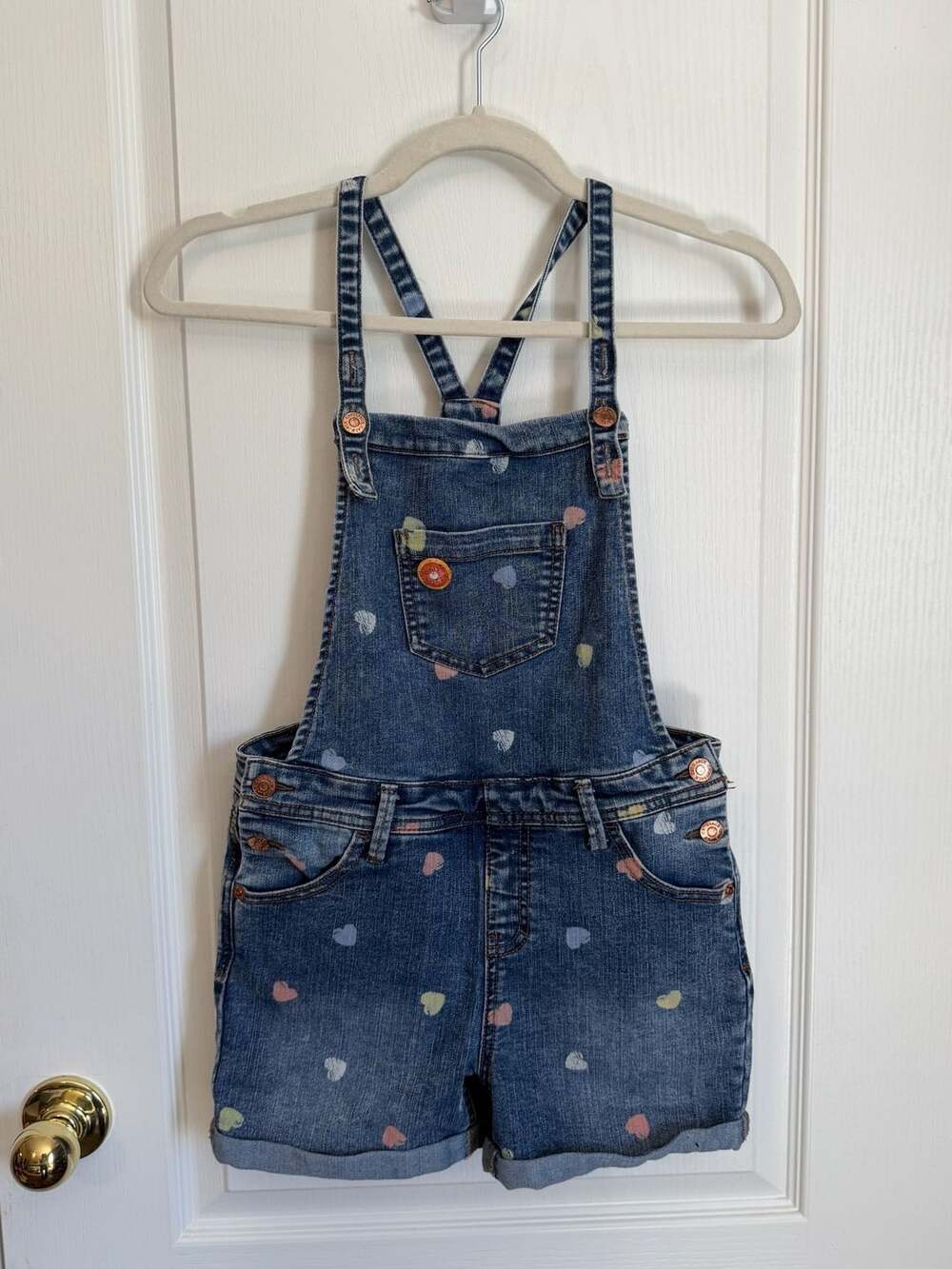 Cat & Jack Denim Overall Shorts Heart Print